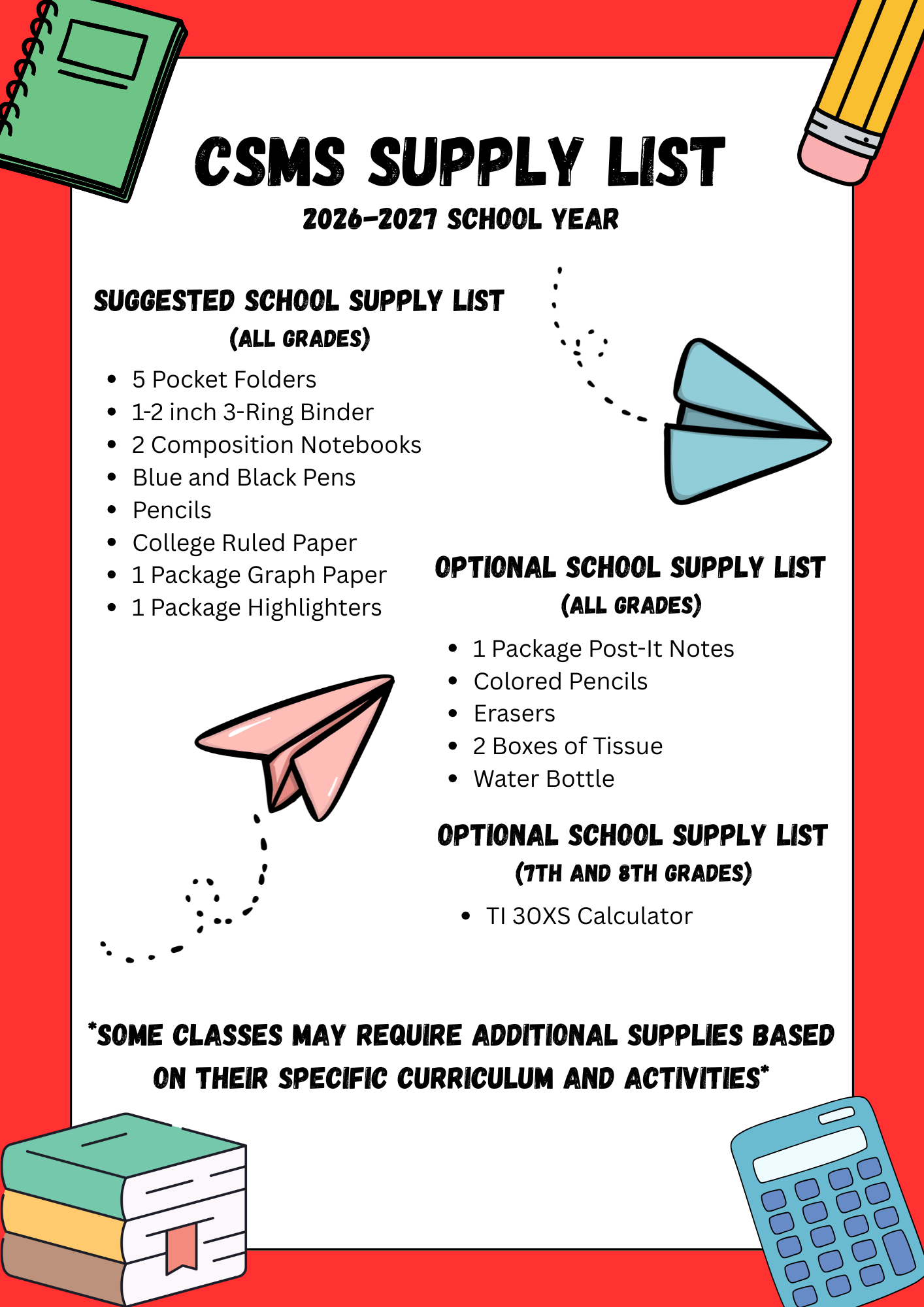 CSMS Supply List. 2026-2027